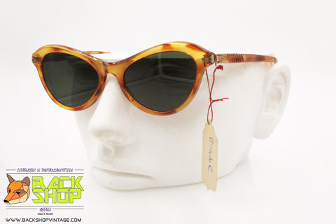 NILSOL brev. 375951, Vintage Sunglasses made in Italy, small women cat eye orange/brown dappled, New Old Stock 1950s
