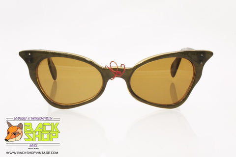 Vintage 40s/50s Old Sunglasses cat eye women, galalith/formica material green tone, New Old Stock 1940s/1950s
