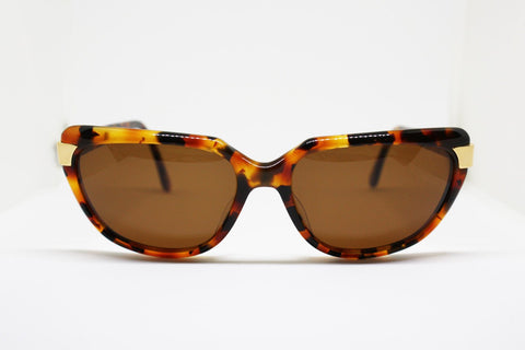 Cateye leopard sunglasses GIAN MARCO VENTURI spotted brown and black oval brown lenses engraved gold logo , nos 80s