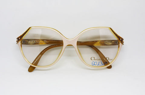 Rare Christian Dior 2297 oversize oval frame full caramel celluloid with brown striated inserts and pink blush glittered avant garde