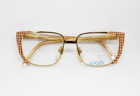 Vtg 70s Valentino Garavani rhomboidal sheet pattern  golden frame, unique hype eyewear made in Italy, Nos vintage