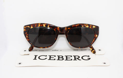 Vintage 1990s ICEBERG restyle cat eye sunglasses dappled tortoise in warm tones, Adorned ICE temples, NOS vintage glasses