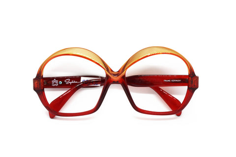 Vintage 60s Space age SAPHIRA acetate Optyl, red and faded orange, ladies sunglasses frame Teddy girl style, made in Germany