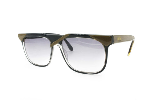 BASILE mod. B 117 oversize wayfarer sunglasses asymmetric facial, made in Italy Ocean Blue & Military Green, shaded blue lenses // NOS 80s