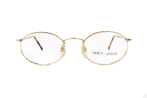 Giorgio Armani eyewear oval frame // pale golden metal and havana tortoise temple tips // Luxury and sober frame, New Old Stock 1990s