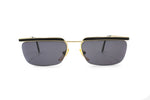 Sunglasses 90s Nouvelle Vague mod. KARL flat top golden & black, rectangular frame half rimmed, New Old Stock