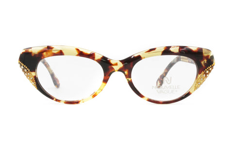 Vintage 1960s cat eye female eyewear NOUVELLE VAGUE adorned frame // 50s Style ladies womens blondie tortoise acetate // Deadstock eyewear