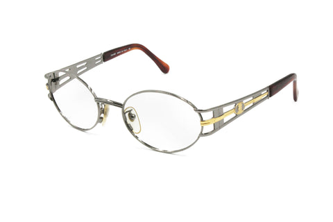 High design gunmetal frame oval eye wire CHARME mod. 7554 // golden embossed logos on arms // Vintage oval glasses, Deadstock