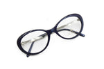 Les Copains glasses mod. LC 220 ocean blue acetate cat eye // Ladies eyewear frame Silver metal & Acetate // New Old Stock 90s