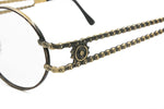 Antique gold stempunk gears NICOLE MILLER oval round eyewear // metal golden & black frame aged effect // Vintage retro 1980s eyewear