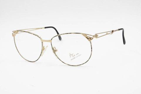 Atelier Gianino by Trevi big oval eyeglasse with demo lenses // Pale golden metal frame with grey stoned effect // New Old Stock 1970s