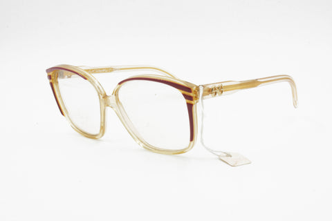 Authentic 1960s SANDRA GRUBER mod. St. Tropez womens ladies acetate frame, clear yellow with red details , New Old Stock