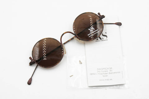 Paco Rabanne mod. XS little round sunglasses brown dappled , Total metal frame hipster dandy style , New Old Stock 1990s