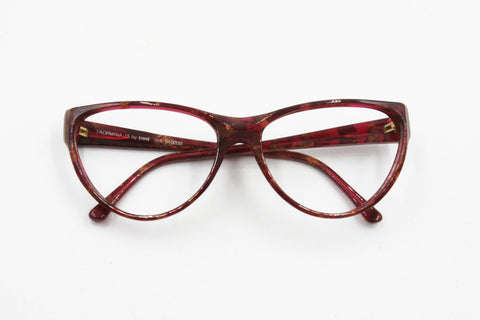 Red cat eye , amber slices embedded  Taormina by TREVI // womens eyeglasses eyewear frame thick acetate // Vintage 1970s dead stock