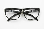 Hand made frame KRIZIA vintage 1980s // Total black acetate half lunettes, flat top // New Old Stock 80s