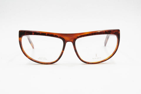 Hand made frame KRIZIA vintage 1980s // Brown dappled wood effect acetate half lunettes, flat top // New Old Stock 80s