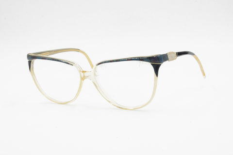 Vintage 1970s cat eye acetate ELEGANCE mod. Sophie , blue tissue brows with blue and pearl details , NOS