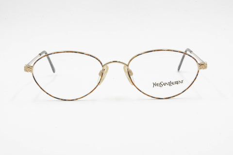 Yves Saint Laurent YSL oval single eyeglasses frame , frame made in Italy Golden & Industrial orange blue pattern, New Old Stock 1980s