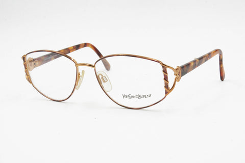 Yves Saint Laurent YSL mod. 4058 Y262 oval womens eyewear simil bronze and dappled, Total rimmed frame Gorgeous inserts, New Old Stock 1980s