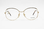 Rare and unique Yves Saint Laurent Paris mod. Hyre eyeglasses frame oval drop lenses, Golden main colour with White & Black details, NOS 70s