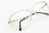Sferoflex frame Italy 0200 clear cat eye with azure eyebrows and white pearl stripes, Vintage 1970s womens eyeglasses New Old Stock