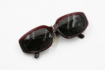 CHARME mod. 7222 oversize polygonal sunglasses Burgundy Red acetate with logos on arms, Deadstock 1980s sunnies