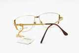 Mila Schön vintage eyewear frame geometrical rectangular, Golden metal colour with brown acetate temple tips, New Old Stock