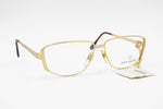 Mila Schön vintage eyewear frame geometrical rectangular, Golden metal colour with brown acetate temple tips, New Old Stock