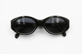 Oval cat eye black acetate Elisabetta Von Furstenberg MF 102 col. U88, hype womens sunglasses with metal plaques arms, New Old Stock 90s