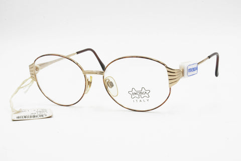 Vintage 1980s eyewear Luxottica 2180 Golden plated 18K and dappled brown eye wire, New Old Stock eyewear