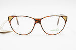 Italian vintage cay eye frame streaked brown & Black with golden plaques corners, GALILEO mod. PLD 14, New Old Stock