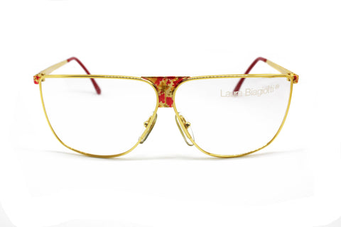 Laura Biagiotti mod. V 90 shiny gold & design pattern , Flat top unisex eyewear, Hype and colorfull