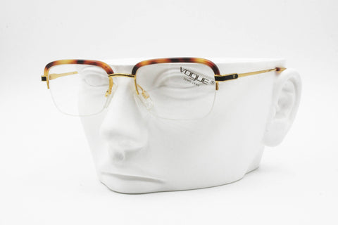 VOGUE Trevor , squared half rimmed golden frame eyeglass havana acetate eyebrows, New Old Stock