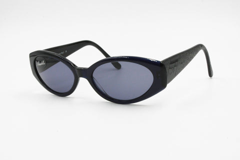 Annabella mod. 549 C6 Vintage sunglasses womens deep blue & black curved tooled, Deadstock 90s