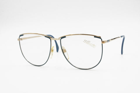 Silhouette M 6078 20 oversize oval eyeglasses eyewear frame, Golden & Blue, Made in Austria, New Old Stock 1980s
