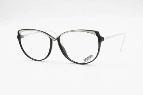 Vintage 1970s - 1980s Rodenstock Young Look 244 black & white cat eye frame, white eyebrows line, New Old Stock