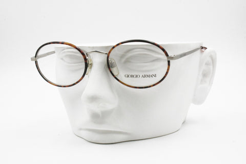 Vintage Giorgio Armani 235 955 round oval eyeglasses frame, matte silver fake tortoiseshell, New Old Stock