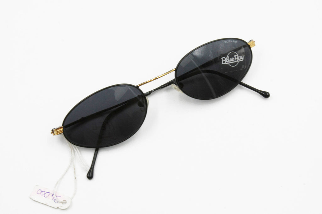 Slim Oval Black & Gold Sunglasses