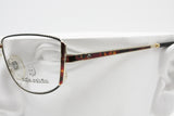 Mila Schön vintage eyewear frame geometrical rectangular, Black rims golden and red animalier, New Old Stock