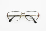 Mila Schön vintage eyewear frame geometrical rectangular, Black rims golden and red animalier, New Old Stock