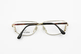 Mila Schön vintage eyewear frame geometrical rectangular, Black rims golden and red animalier, New Old Stock