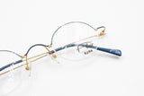 Vintage Flair Top Ten 563 703 high design modernist eyeglasses frame, little round blue & Gold, new Old Stock 1990s