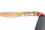 LOZZA SPORT mod. Siport 1 wayfarer sunglasses, spectacles UV 400 lenses, clear & pink with golden glittered details among arms, Nos 1980s