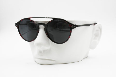 Robert La Roche Vintage sunglasses 1980s, round panto tortuga red acetate metal arms, Deadstock 1980s