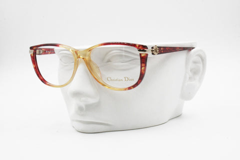 Christian Dior 2636 Vintage acetate frame red & yellow, Big old logos arms, New Old Stock 1980s