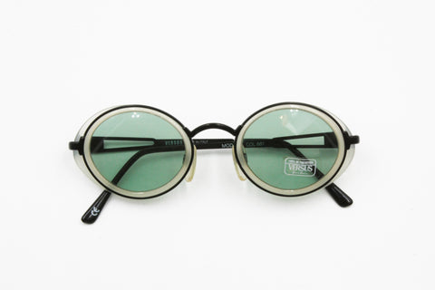 Gianni Versace Versus R32 861 NOS sunglasses, green lenses double rims, black metal, New Old Stock