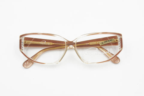 Richard 023 R20 rare luxury cat eye wide frame eyeglasses strass adorned, pale bronze acetate, New Old Stock 1970s