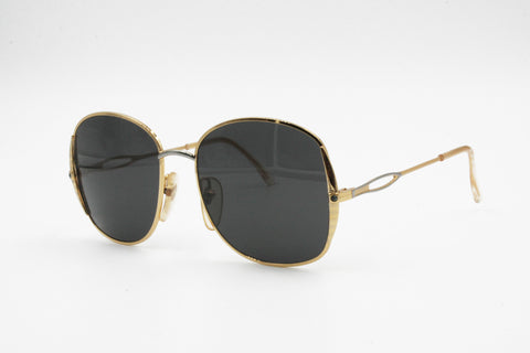 1960s EQUIPE VISTA Golden Silver Oval Sunglasses, medium oversize shade, New Old Stock 60s