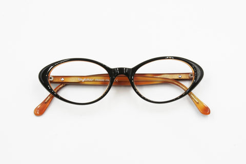 Byblos Black e Brown Cat eye glasses frame women , Made in Italy Vintage, New Old Stock 1990s