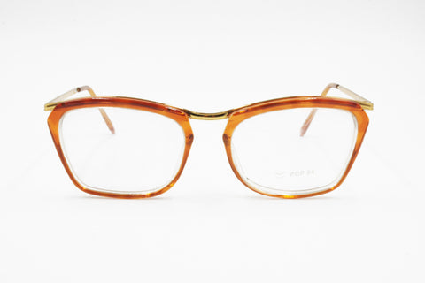 POP 84 by Magic Line mod. 1504 Vintage eyeglass frame orage-brown & Golden, Rectangualr screwed rims, New Old Stock 1980s